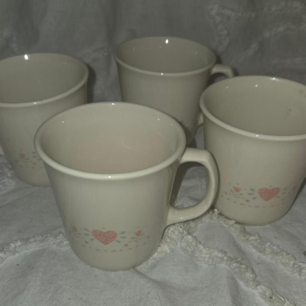 Vintage Corning Ware Forever Yours Hearts Mug 4 Pastel Country Cottagecore